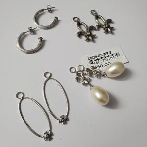 Rare Sterling Silver 925 Diamond and Pearl Interchangeable Hoop Earrings